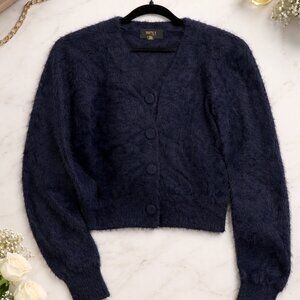 Navy Blue Fuzzy Cropped Cardigan – Soft, Chic & Effortlessly Elegan